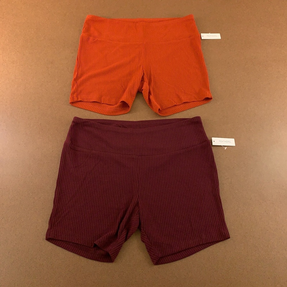 Feathers Womens 1X Rust Burgundy Rib Knit High Rise 5" Bike Shorts 2 Pack NWT